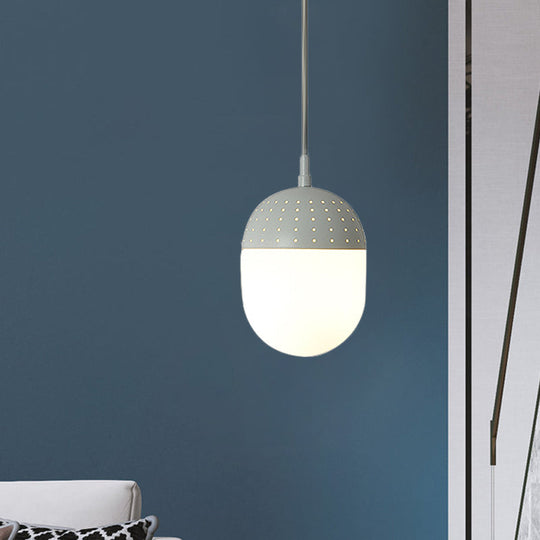 Addison - Nordic Globe/Ellipse Suspension Light With Opal White Glass Shade Metal 1 Black/White/Pink