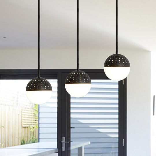 Addison - Nordic Globe/Ellipse Suspension Light With Opal White Glass Shade Metal 1 Black/White/Pink