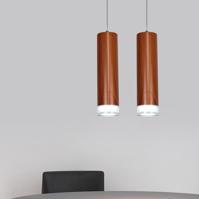 Hanging Light Kit - H Cylinder Pendant with Wood Grain Shade, Minimal Single Head LED Ceiling Light for Hallways in Warm/White