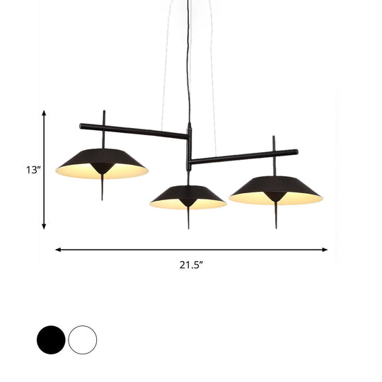 Conical Chandelier - Simplicity Metal 3-Light Pendant Light In Black/White With Warm/White