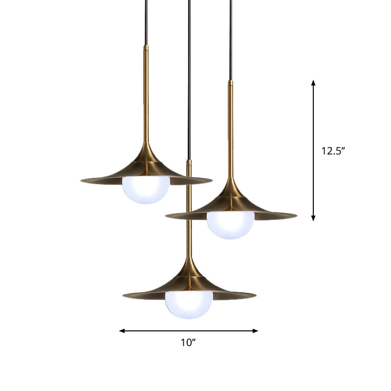 Contemporary Trumpet Hanging Light - Brass Pendant For Hallway With Glass Shade
