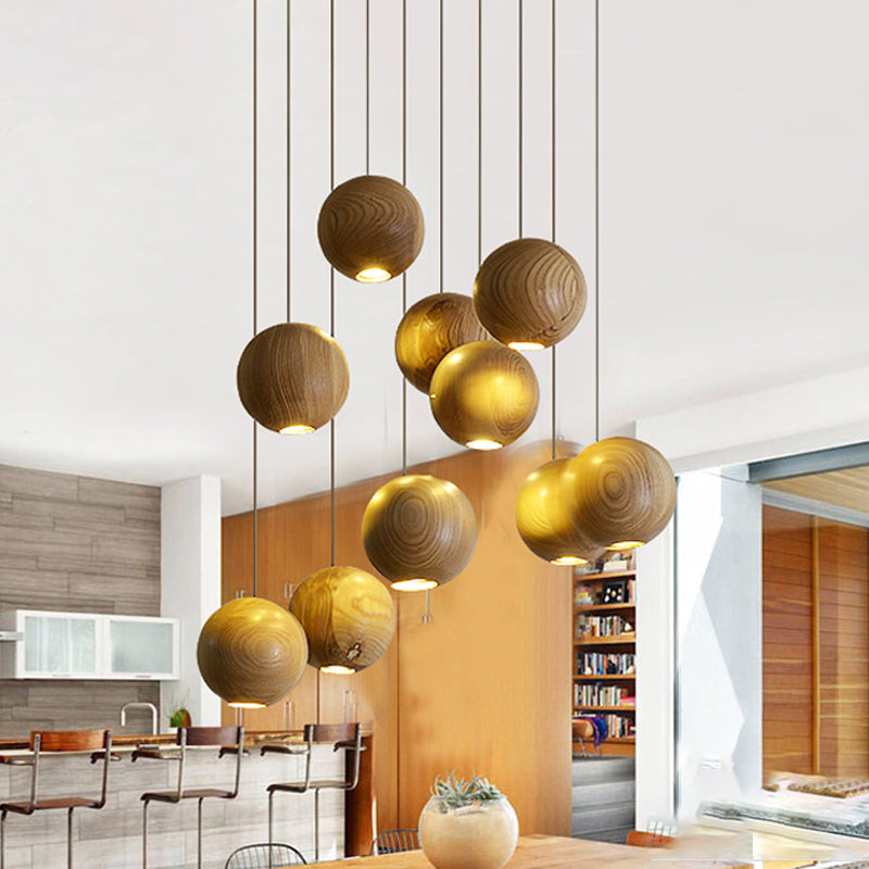 Modern Wooden Led Cluster Pendant Light - 1/7/10/16-Head Ceiling Fixture Kit For Living Room 10 /