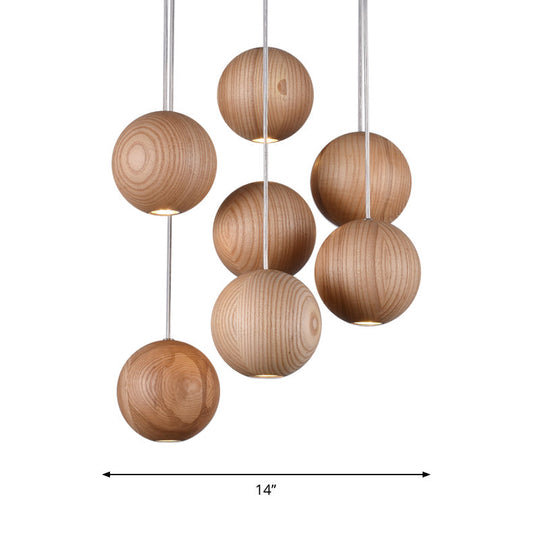 Modern Wooden Led Cluster Pendant Light - 1/7/10/16-Head Ceiling Fixture Kit For Living Room