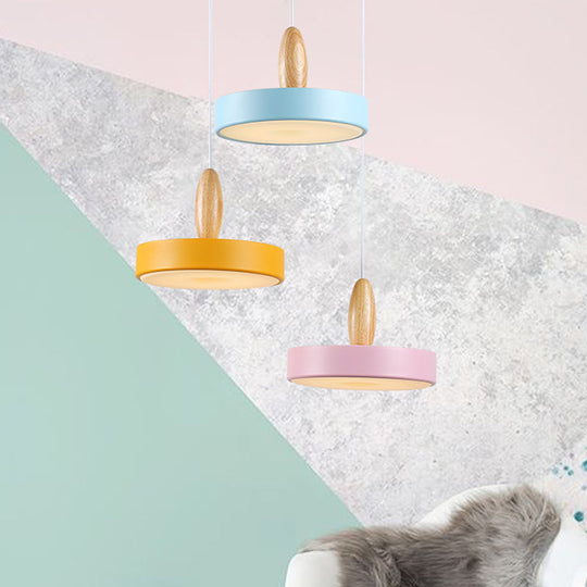 Ilaria - Circular Circle Metal Hanging Pendant Light Contemporary 3 Lights Blue and Pink and Yellow Ceiling Light