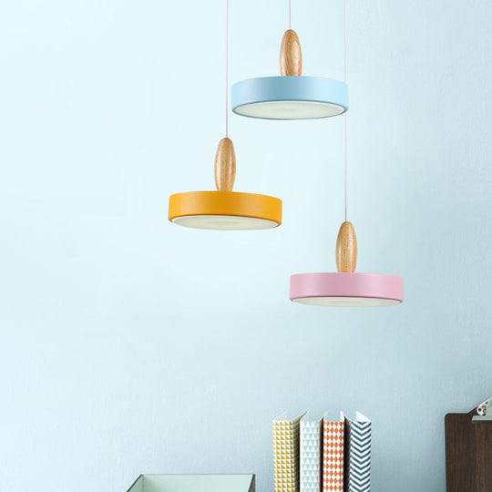 Ilaria - Circular Circle Metal Hanging Pendant Light Contemporary 3 Lights Blue and Pink and Yellow Ceiling Light