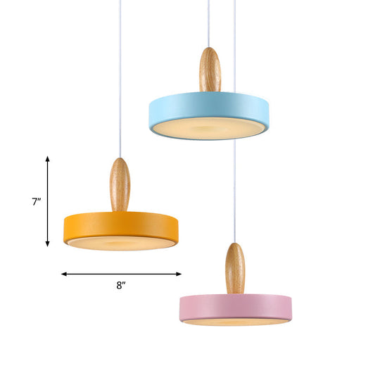 Ilaria - Circular Circle Metal Hanging Pendant Light Contemporary 3 Lights Blue And Pink Yellow