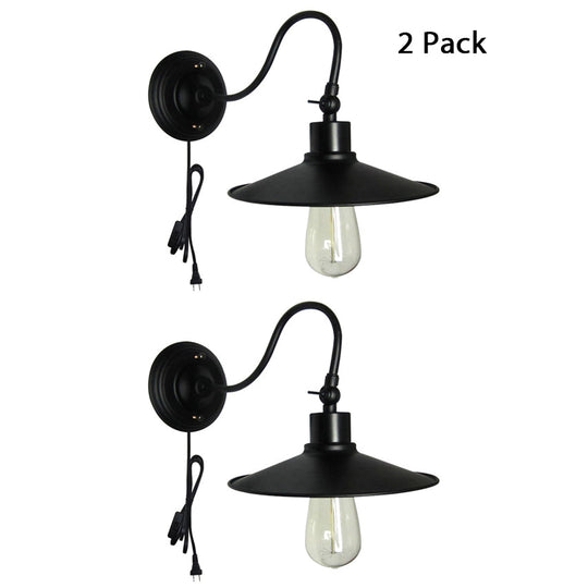 Industrial Black Wall Mount Light With Flared Metal Shade And Gooseneck Design / 2