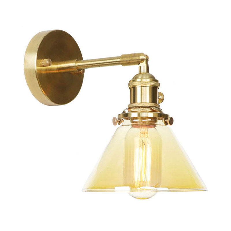 Vintage Amber Glass Conical Wall Sconce - 1-Light Rotatable Fixture For Foyer Lighting / 1