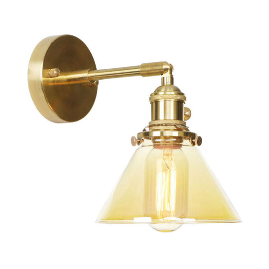 Vintage Amber Glass Conical Wall Sconce - 1-Light Rotatable Fixture For Foyer Lighting / 1