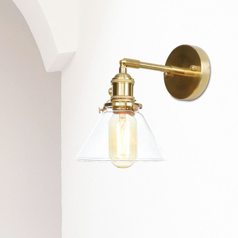 Rustic Antique Conical Wall Sconce Light With Clear Glass - Perfect For Bedroom Lighting
