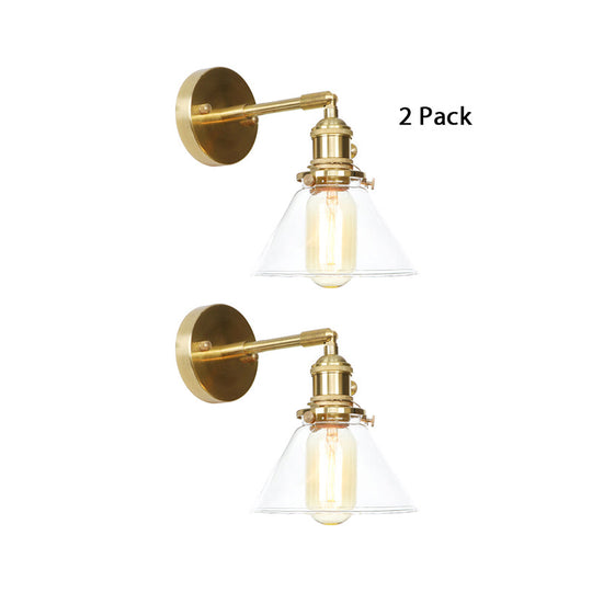 Rustic Antique Conical Wall Sconce Light With Clear Glass - Perfect For Bedroom Lighting / 2