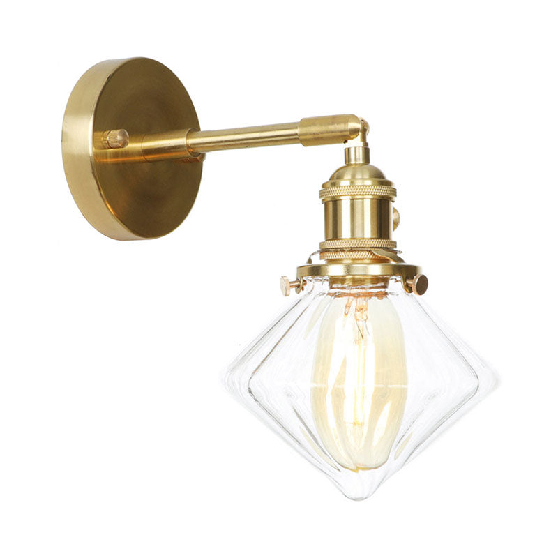 Clear Ribbed Glass Gem Wall Light - Retro Style Outdoor Porch Sconce