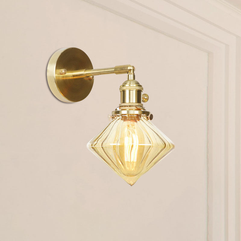 Amber Ribbed Glass Geometric Sconce - Retro Style Wall Light Fixture