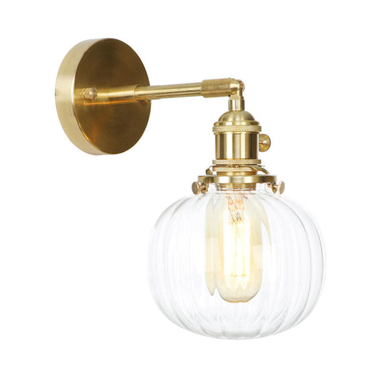 Vintage Rotatable Clear Glass Globe Wall Lamp In Gold For Porch