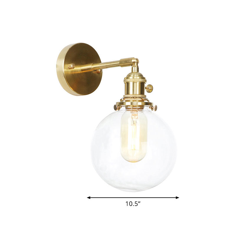 Sleek Spherical Wall Sconce With Clear Glass Shade - Industrial Porch Lamp