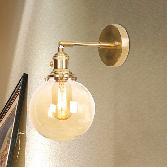 Retro Style Amber Glass Ball Wall Sconce - Outdoor 1 Light Fixture /