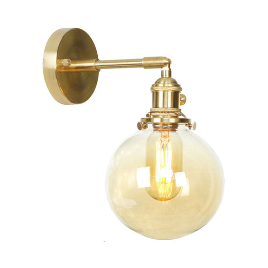 Retro Style Amber Glass Ball Wall Sconce - Outdoor 1 Light Fixture
