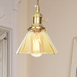 Amber Ruffle Glass Pendant Lamp - Retro Flared Style 1 Light Kitchen Ceiling Hanging