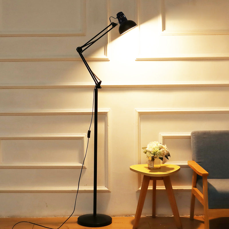 Modern Metallic Dome Shade Task Floor Lamp: Adjustable 1-Head Black/White Lighting For Living Room