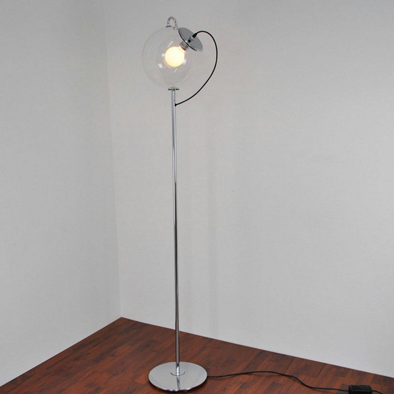 Contemporary Black Globe Floor Lamp- 1 Light Clear Glass Standing For Living Room