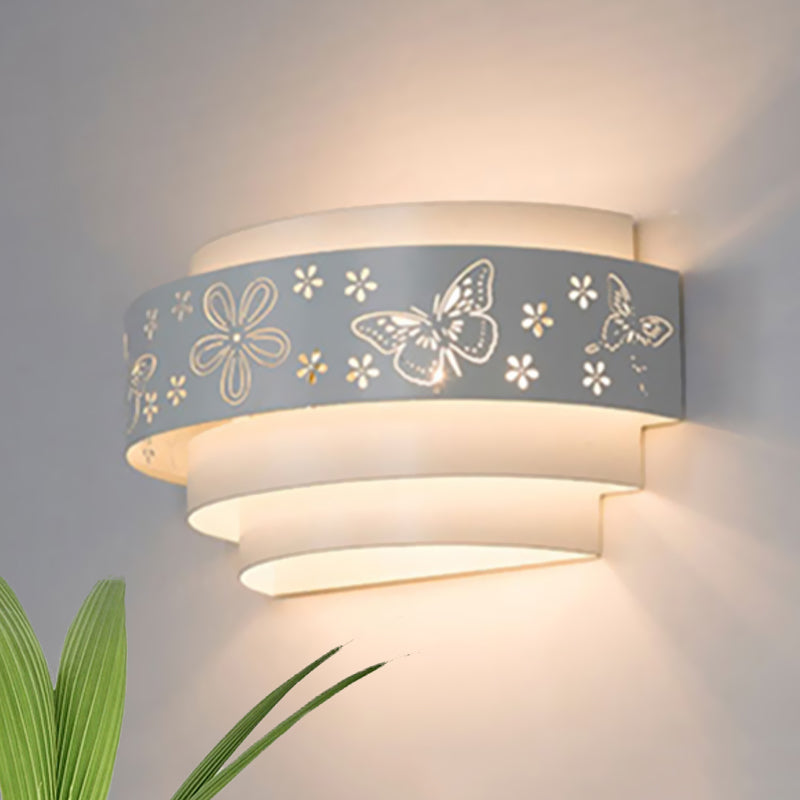 Modern Metal Wall Sconce With Etched Pattern - White Light For Living Room / B
