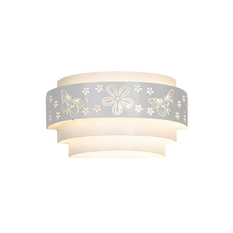Modern Metal Wall Sconce With Etched Pattern - White Light For Living Room