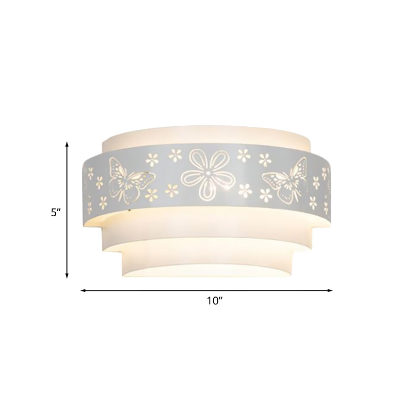 Modern Metal Wall Sconce With Etched Pattern - White Light For Living Room