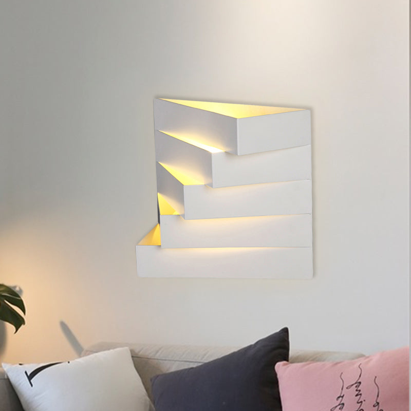 Stylish White Wall Mounted Lamp For Living Room - 1 Stair Shaped Plaster Shade Light Fixture