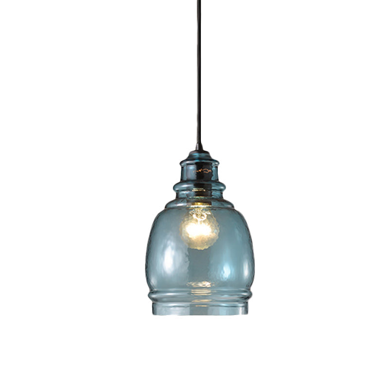 Modern Blue Glass Pendant Light - Wide Masion Jar Globe/Drum Design (1 Light)