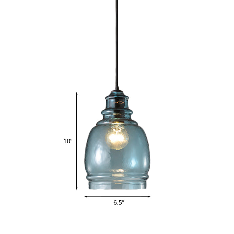 Modern Blue Glass Pendant Light - Wide Masion Jar Globe/Drum Design (1 Light)