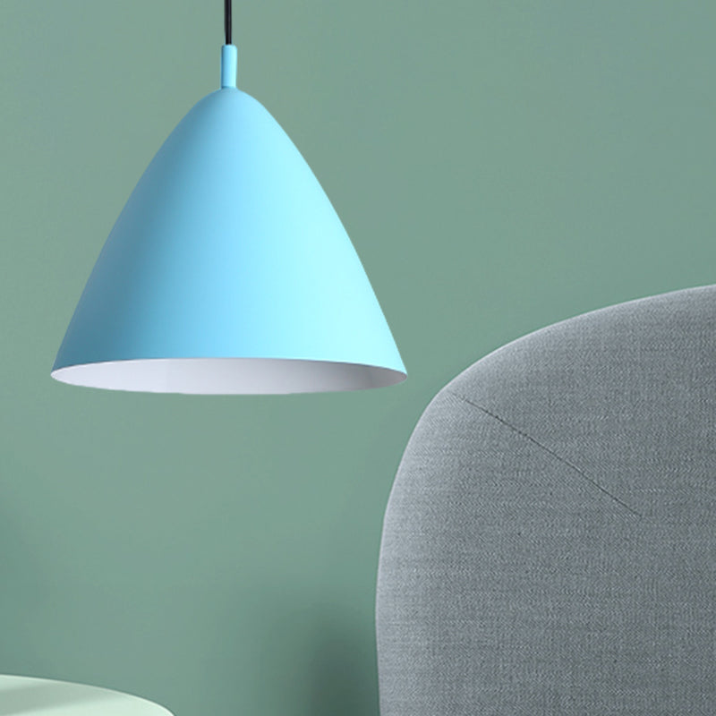 Modern Metal Tapered Ceiling Pendant Light - 10.5"/13"/16" Diameter - Hanging Lamp Kit in Pink/Blue/Green - 1 Light