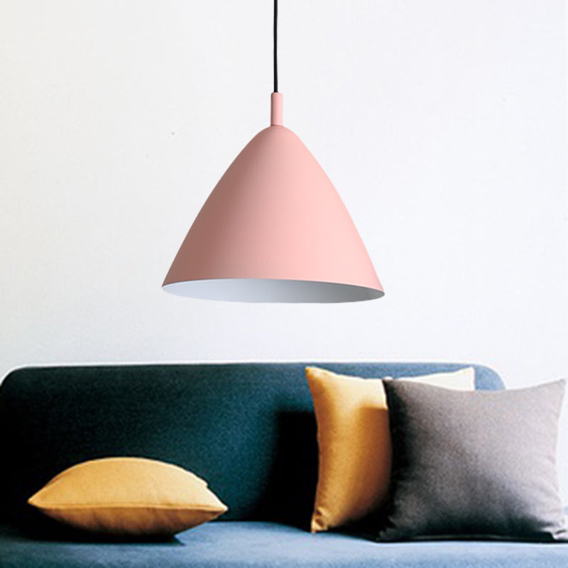 Modern Metal Tapered Ceiling Pendant Light - 10.5"/13"/16" Diameter - Hanging Lamp Kit in Pink/Blue/Green - 1 Light