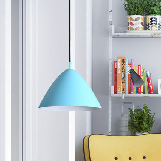 Modern Metal Tapered Ceiling Pendant Light - 10.5"/13"/16" Diameter - Hanging Lamp Kit in Pink/Blue/Green - 1 Light