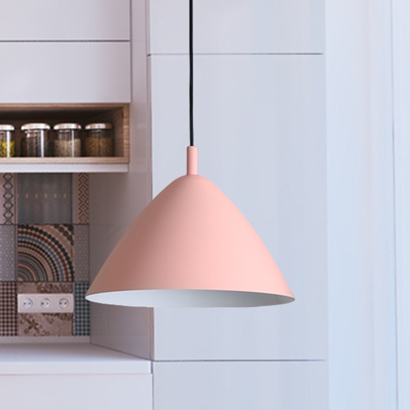 Modern Metal Tapered Ceiling Pendant Light - 10.5"/13"/16" Diameter - Hanging Lamp Kit in Pink/Blue/Green - 1 Light