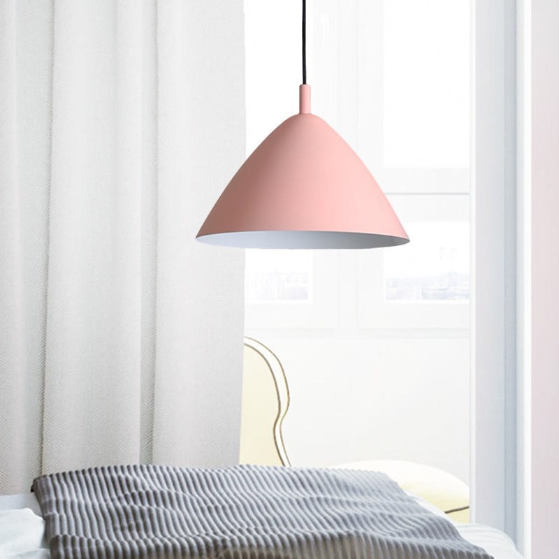 Modern Metal Tapered Ceiling Pendant Light - 10.5"/13"/16" Diameter - Hanging Lamp Kit in Pink/Blue/Green - 1 Light