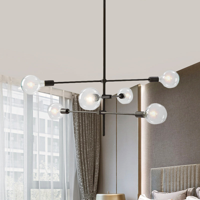 Modern Sputnik Chandelier - Metallic 6-Light Living Room Pendant Lamp Black/Gold
