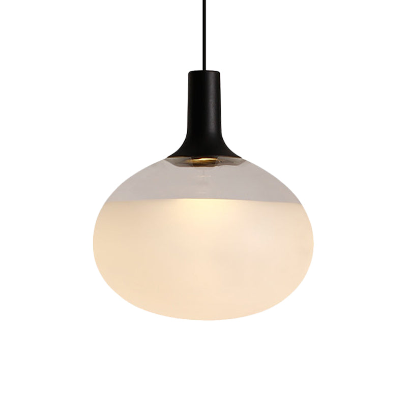 Modernist Elliptical Pendant Lamp with White/Grey/Amber Glass, Black LED, and White/Warm Light