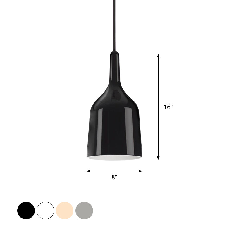 Bunda - Modern 6/8/10.5 Wide Bell Pendant Lighting Metal 1 Light Black/White/Chrome Hanging Ceiling