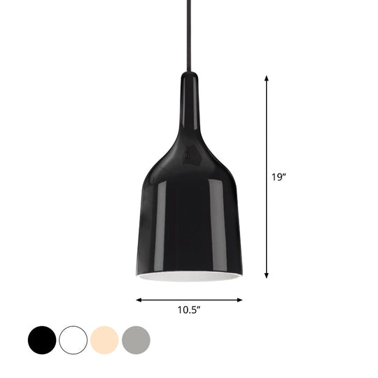 Bunda - Modern 6/8/10.5 Wide Bell Pendant Lighting Metal 1 Light Black/White/Chrome Hanging Ceiling