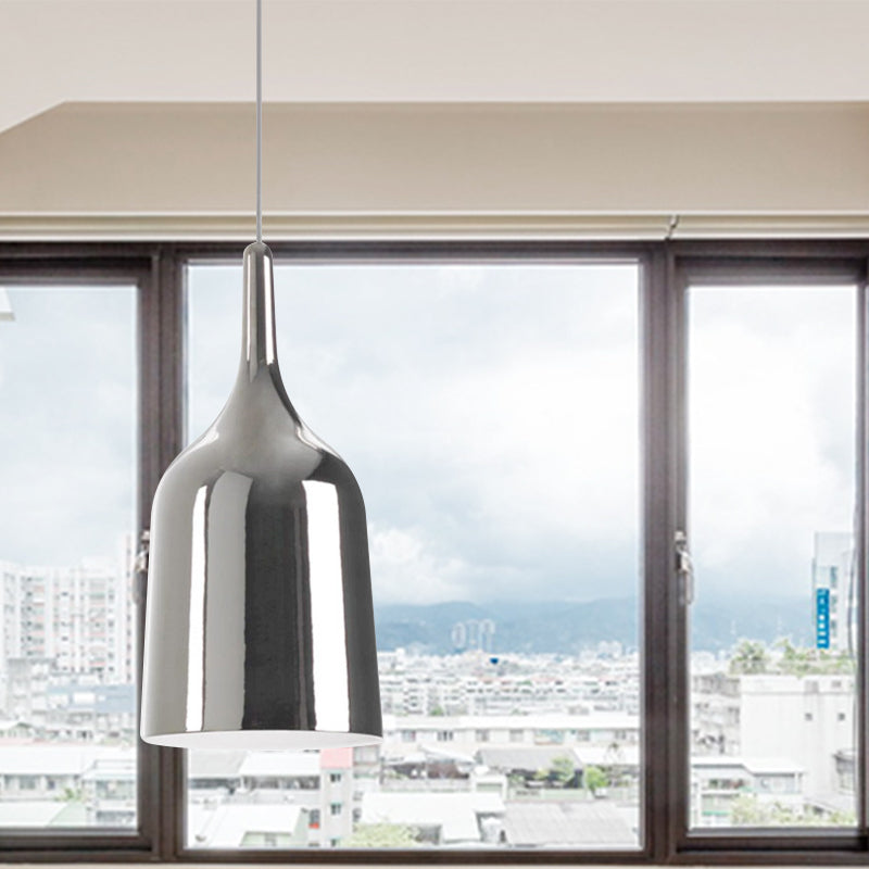 Modern Metal Bell Pendant Light - 6"/8"/10.5" Wide - 1 Light - Black/White/Chrome - Hanging Ceiling Lamp