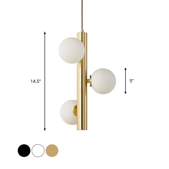 Simplicity 3-Light Linear Chandelier: Black/White/Gold With White Glass Pendant