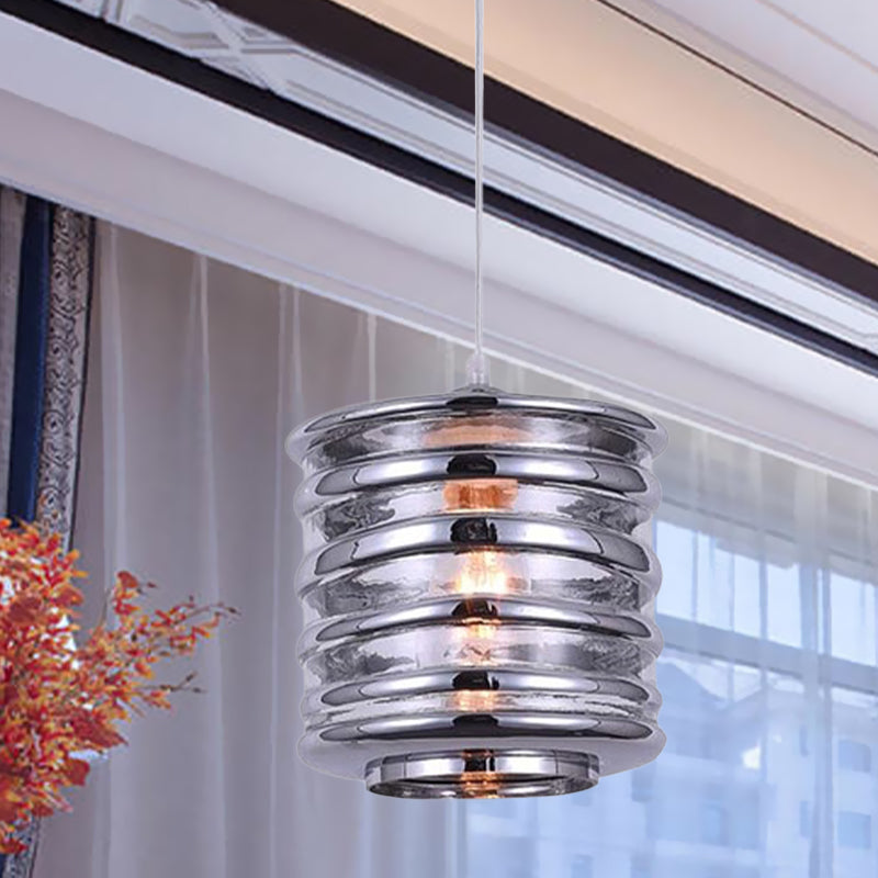 Contemporary Swirl Glass Pendant Lighting - Cylinder/Ball/Oval Design - 1 Light - Silver/Rose Gold/Amber Finish