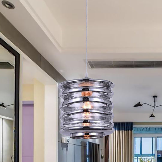 Contemporary Swirl Glass Pendant Lighting - Cylinder/Ball/Oval Design - 1 Light - Silver/Rose Gold/Amber Finish