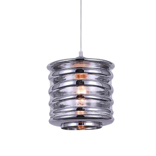 Contemporary Swirl Glass Pendant Lighting - Cylinder/Ball/Oval Design - 1 Light - Silver/Rose Gold/Amber Finish