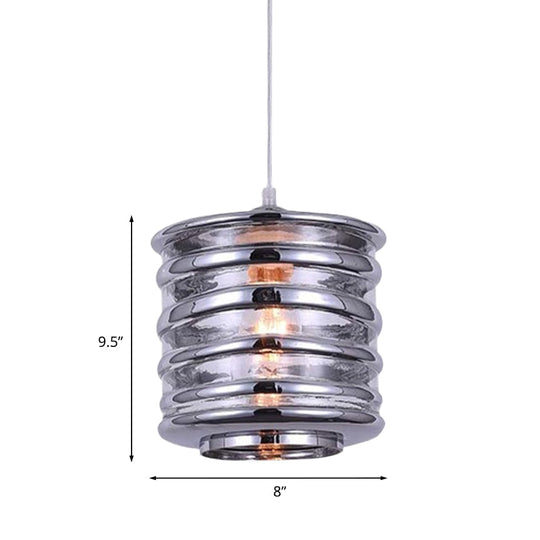 Contemporary Swirl Glass Pendant Lighting - Cylinder/Ball/Oval Design - 1 Light - Silver/Rose Gold/Amber Finish