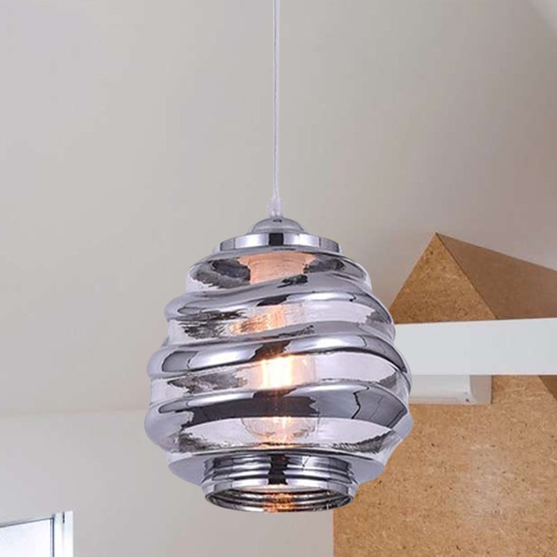 Contemporary Glass Pendant Lighting - Swirl Design Silver/Rose Gold/Amber 1-Light Hanging Ceiling