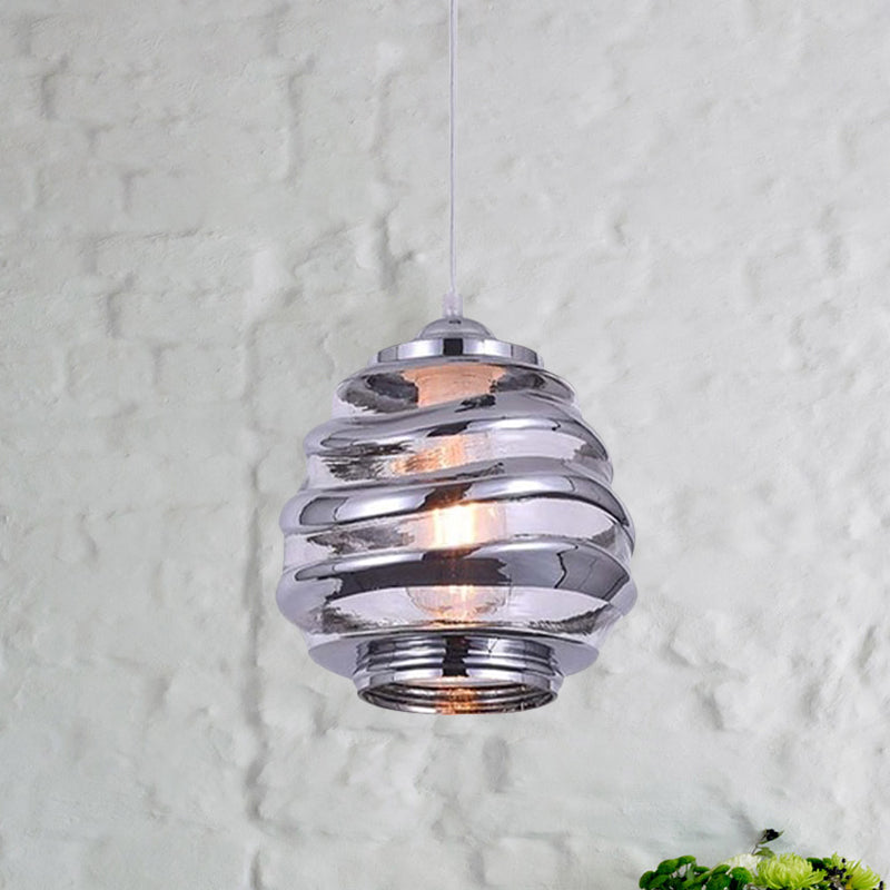 Contemporary Swirl Glass Pendant Lighting - Cylinder/Ball/Oval Design - 1 Light - Silver/Rose Gold/Amber Finish