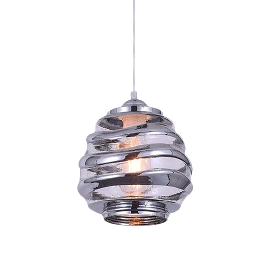 Contemporary Swirl Glass Pendant Lighting - Cylinder/Ball/Oval Design - 1 Light - Silver/Rose Gold/Amber Finish