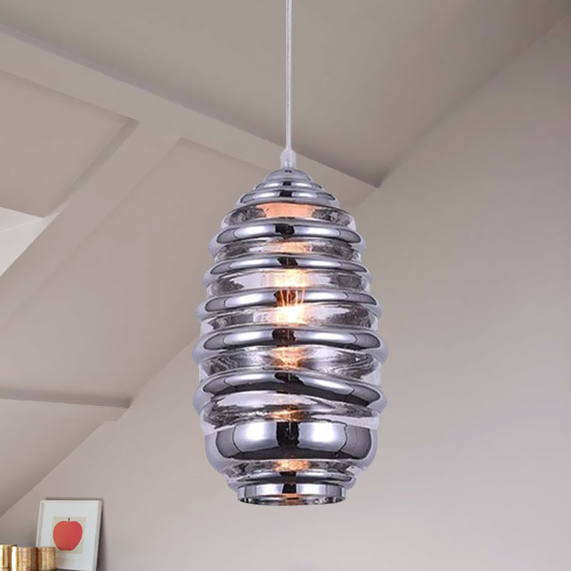 Contemporary Swirl Glass Pendant Lighting - Cylinder/Ball/Oval Design - 1 Light - Silver/Rose Gold/Amber Finish