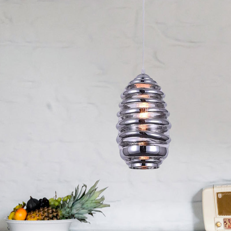 Contemporary Swirl Glass Pendant Lighting - Cylinder/Ball/Oval Design - 1 Light - Silver/Rose Gold/Amber Finish